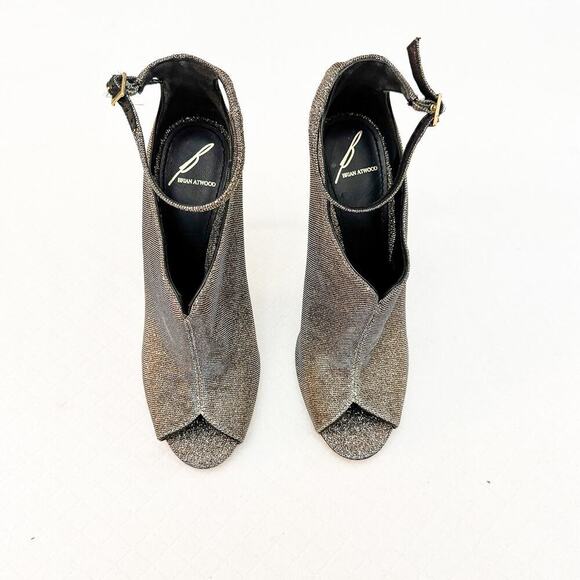 Brian Atwood Shoes - Brian Atwood Glitter Peep Toe Pump Heel Metallic Stiletto Heel Gold Size 7.5